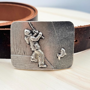 Antique Silver Fishing Belt Buckle: Angler Gift