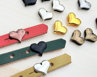 10 cuentas deslizantes de corazón: fabricación de joyas de aleación de zinc (1,5 cm)