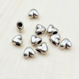 10 Antique Silver Heart Beads: Zinc Metal Alloy DIY Jewelry