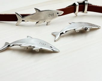 5 Silver Shark Slider Beads: Ocean Jewelry Charms
