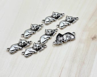 10 Antique Silver Sleeping Cat Charms: Pet Jewelry Connectors