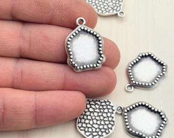 Biseles de plata antiguos en blanco: engastes de joyería de aleación de zinc (5 piezas, 0,80 pulgadas)