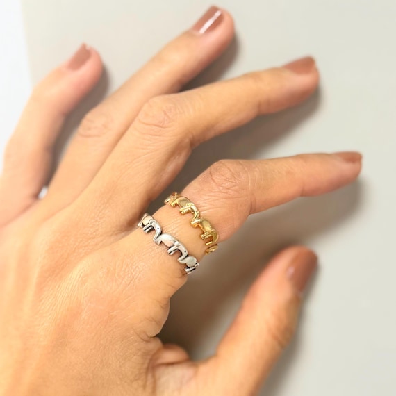 Tiny Elephant Ring: Silver Gold Tone, Adjustable Animal Jewelry