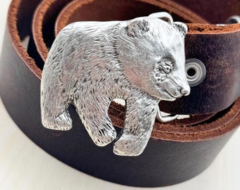 Silver Bear Belt Buckle: Rustic Wildlife Accessory (Fits 40mm Belt)