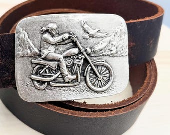 Hebilla de cinturón de motocicleta de plata antigua: accesorio para motociclistas (compatible con cinturones de 40 mm)
