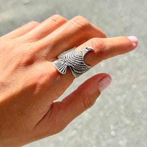 Silver Bird Ring: Adjustable Open Band, Nature Jewelry