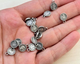 Antique Silver Roman Coin Charms: Zinc Alloy Double-Sided Pendants