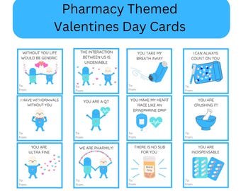 Tarjetas de San Valentín para farmacias (imprimibles) / Tarjetas divertidas de San Valentín para farmacéuticos / Etiquetas de San Valentín para el sector sanitario / Regalo para estudiantes de farmacia / Tarjeta azul