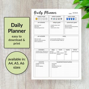Daily Planner Tracker - Daily Journal - uurplanner - ADHD planner - karweigrafiek - afdrukbare maaltijdplanner - homeschoolplanner
