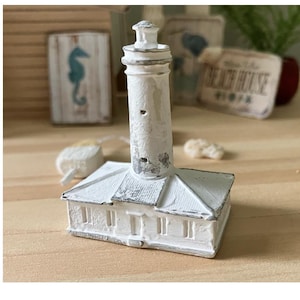 Miniature Lighthouse + Miniature Coastal Decor + Beach House Decor + 1:12 Scale
