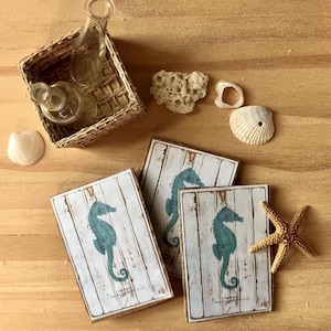 Miniature Seahorse Sign + Miniature Coastal Sign + Beach House Decor + 1:12 Scale