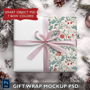 Mockup di carta da regalo natalizia / Mockup di oggetti intelligenti Photoshop PSD / Mockup di carta da regalo per le vacanze di Natale / Mockup invernale / Mockup intelligente di Natale