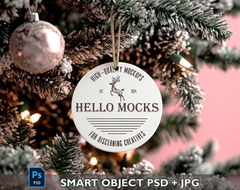 Maqueta de adorno navideño / Maqueta de objeto inteligente de Photoshop PSD / Maqueta de adorno de cerámica para festividades / Maqueta inteligente / Maqueta de adorno navideño rosa