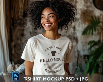 Maqueta de camiseta blanca Maqueta de modelo negra Maqueta bohemia realista Maqueta de camiseta variada Maqueta de camiseta alucinante Maqueta PSD de objeto inteligente