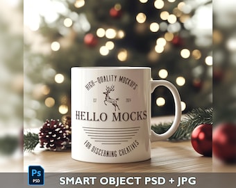 Maqueta de taza navideña Maqueta de taza PSD Maqueta de taza realista de 11 oz Objeto inteligente Maqueta de taza festiva Maqueta de taza PSD Maqueta de taza de café Plantilla de taza de 11 oz