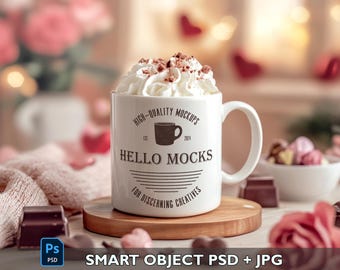 Maqueta de taza PSD para el día de San Valentín Maqueta de taza AOP Objeto inteligente Maqueta de taza realista de 11 oz Maqueta de taza rosa Maqueta de taza de café PSD Plantilla de taza de 11 oz