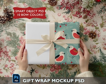 Maqueta de papel de regalo navideño / Maqueta de objeto inteligente de Photoshop PSD / Maqueta de papel de regalo navideño / Maqueta PSD navideña / Maqueta inteligente