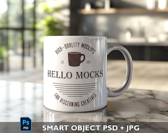 Maqueta de taza Maqueta de taza de objeto inteligente Maqueta de taza realista de 11 oz Maqueta de taza blanca Maqueta de taza de café moderna en Photoshop Plantilla de taza de 11 oz