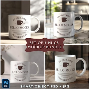 Mug Mockup Bundle SET of 4 Realistic PSD Smart Object 11 oz Mug Mockup Neutral Mug Mockup Modern PSD Coffee Mug Mockup 11oz Mug Template