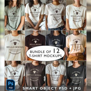 SET of 12 Tshirt Mockup Bundle PSD T shirt Mockups Realistic Diverse Models Mockups Bundle Colors + White Tshirts Mockups PSD Smart Object