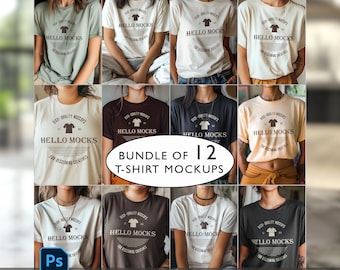 CONJUNTO DE 12 maquetas de camisetas PSD Maquetas de camisetas Modelos realistas diversos Maquetas de camisetas Colores + Maquetas de camisetas blancas Objeto inteligente PSD