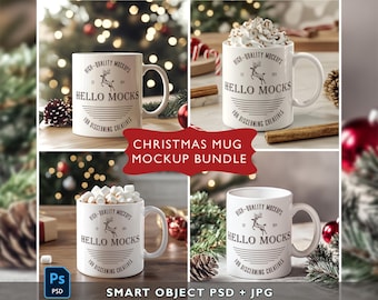 Conjunto de 7 maquetas de tazas navideñas, maqueta de taza PSD, maqueta de taza de 11 oz, maqueta de taza de vacaciones, maqueta de taza de café PSD, plantilla de taza de 11 oz