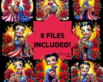 Betty Boop American Inspired Skull and Roses Tattoos Gold Jewelry PNG - Instant Download