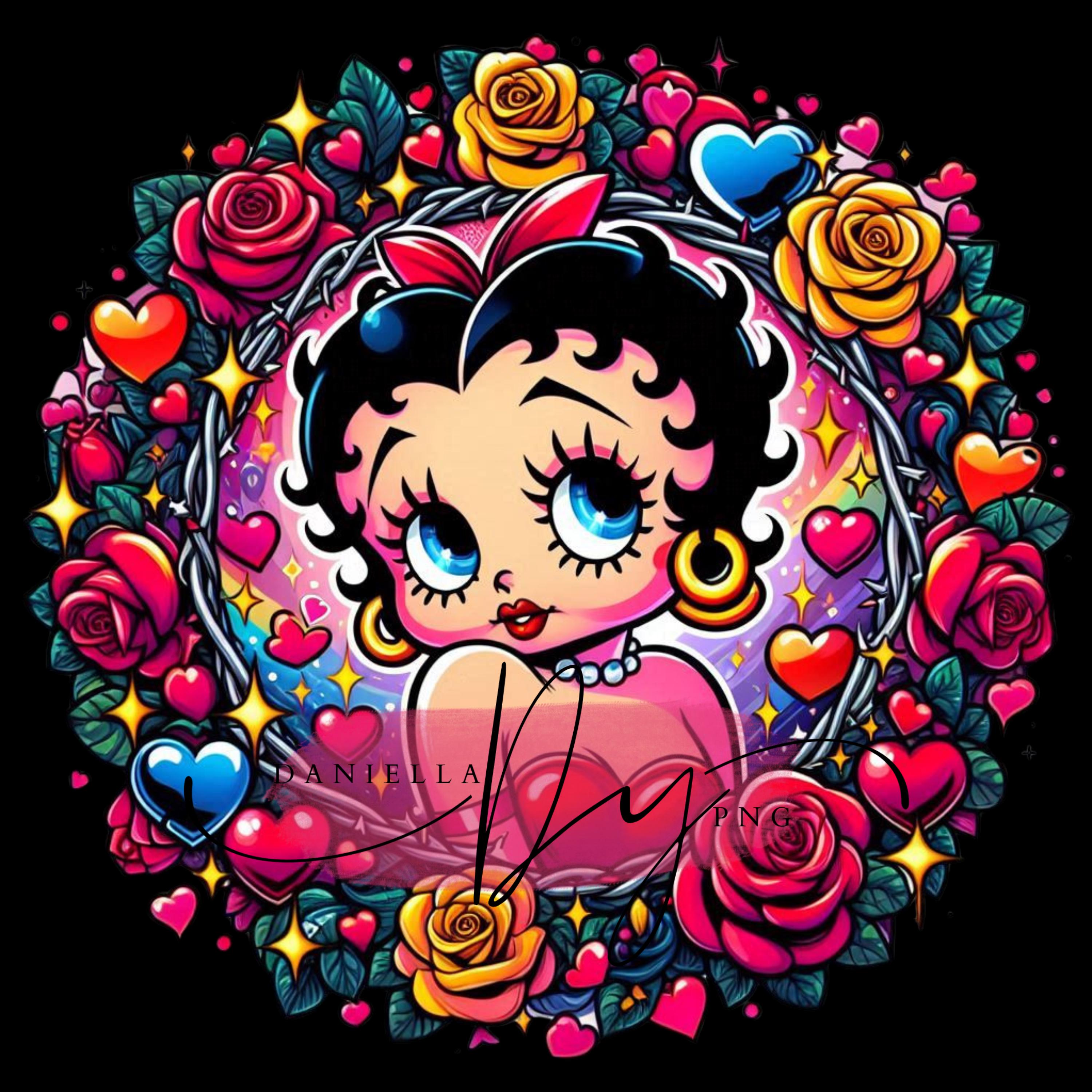 Betty Boop Roses Hearts PNG Bundle, Retro Cartoon Art (digital Download ...