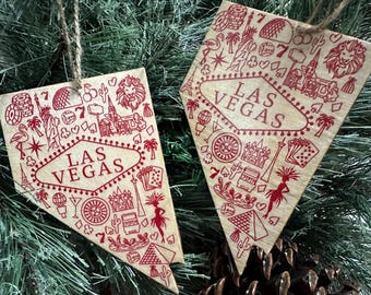 1 - LAS VEGAS Nevada shaped wood wooden Christmas ornament - digital design photo transfer - NV - Gambling, Casino, Poker - Great Gift