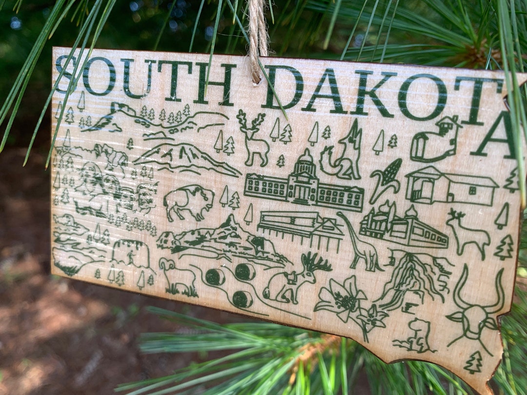 1 SOUTH DAKOTA Shaped Wood Wooden Christmas Ornament Digital Design