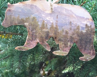 1 - Bear Ornament - Photography - Photo Transfer - ROCKY MOUNTAIN National Park, CO - Wood Christmas