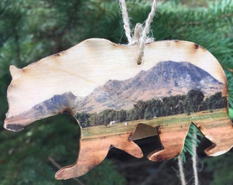 1 - Bear Ornament - Photography - Photo Transfer - BEAR BUTTE State Park, SD - Wood Christmas Ornament - great gift!