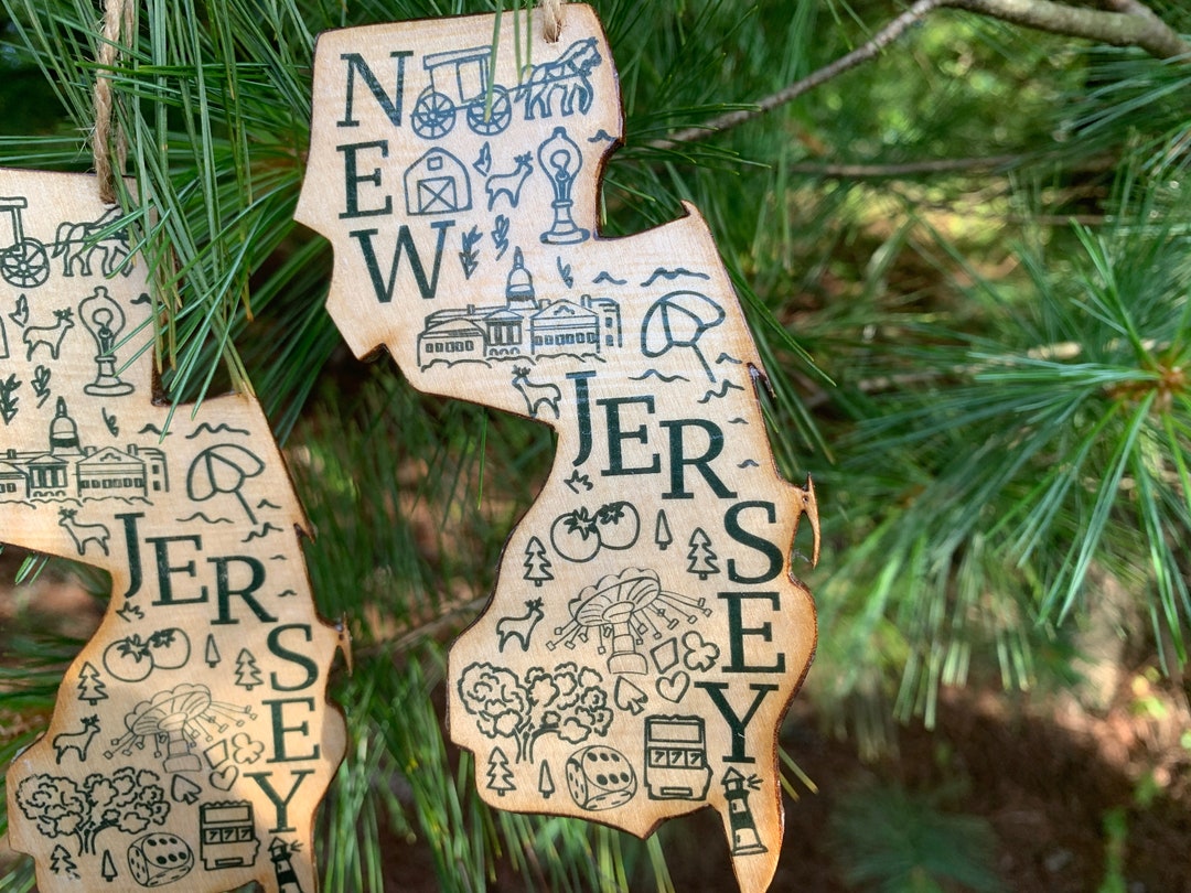 1 - NEW JERSEY Shaped Wood Wooden Christmas Ornament - Digital Design ...