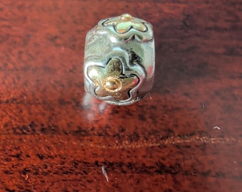 Brighton Two-Tone Gold Silver Round Charm Flowers Spacer Bead