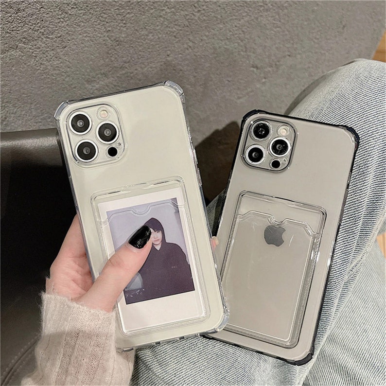 Transparent Card Slot Bag Holder Case for iPhone 14 13 11 12 Pro Max Mini X XS XR SE2 7 8 Plus Clear Shockproof Soft Wallet Cover 