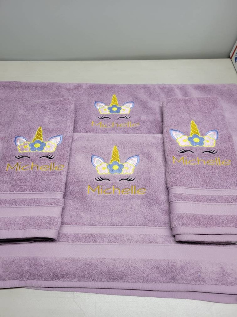 Unicorn Bath Towel Set Bathroom Decor Personalized Girls Etsy