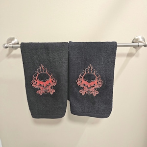Flaming Skull Towel Set: Gothic Cotton Bath Towels, Personalized