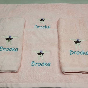 Gymnastics Bath Towel, Tumbling Bath Towel, Balance Beam Towels, Little Tumbler Gift, Embroidered Bath Towels, Bath Sets, Coaches Gift Idea