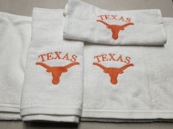 The University of Texas Football Bath Towel Set Personalized College Towel Sets Longhorn Fans Embroidered Bath Towels Etsy