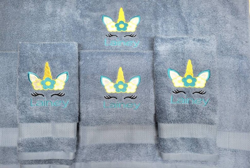 Unicorn Bath Towel Set Bathroom Decor Personalized Girls Etsy