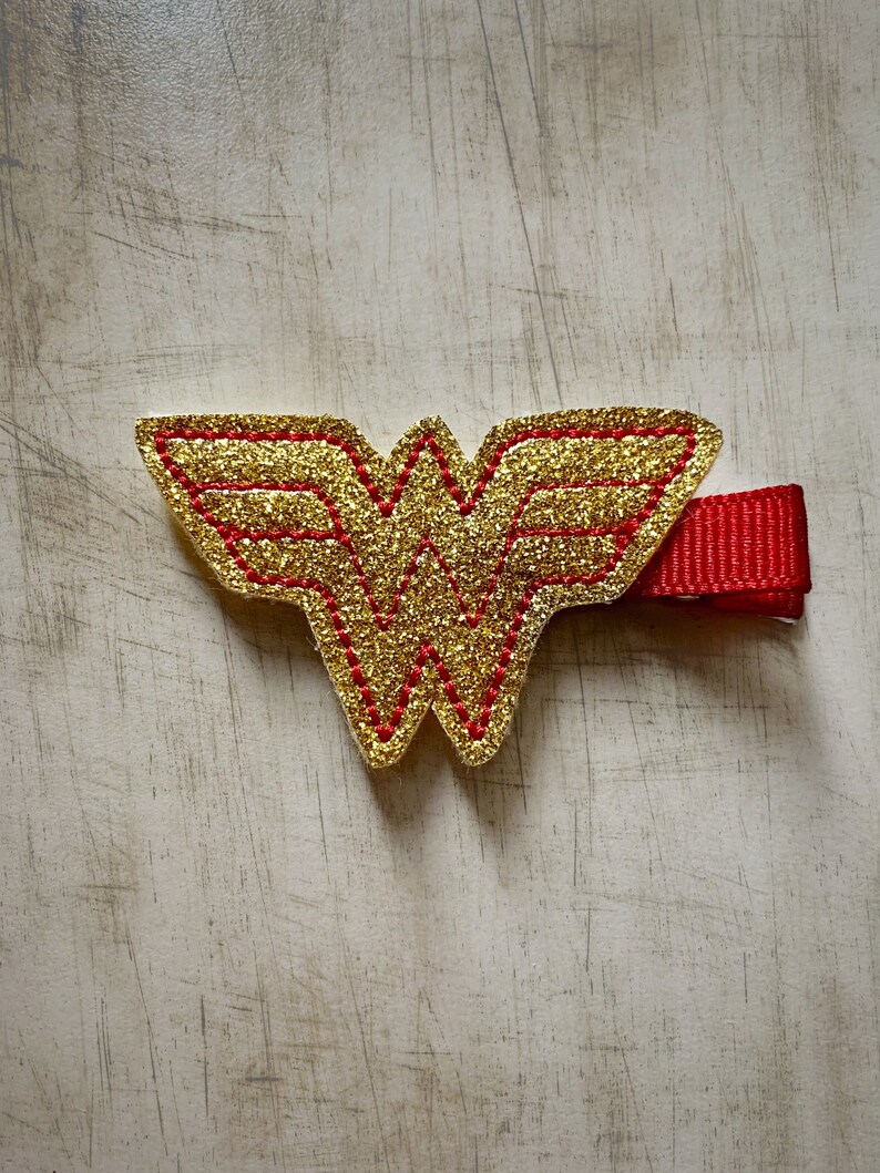 Wonder Woman Glitter Hair Clip Set Glitter Hair Clip Set Glitter Felties Glitter Superhero Clipssuperhero Clip Set Of 2