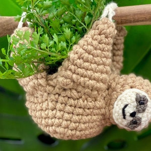 Crochet Sloth Hanging Planter: Mini Succulent Hanger, Dorm Decor