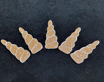 3" Glitter Unicorn Horns Flat - Gold Felt Glitter Appliques Unicorn DIY Party Supplies Birthday Party Supply - Set of 5