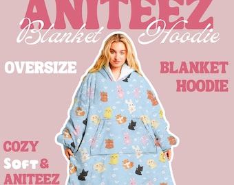 Sudadera con capucha y manta acogedora de Aniteez, manta de polar suave para usar, lindo producto de Ateez, regalo perfecto para Navidad, cumpleaños, San, Mingi y más.