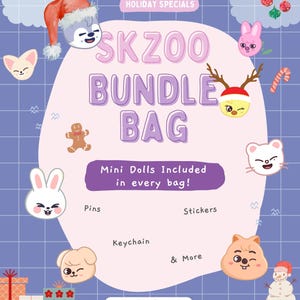 Skzoo Mini Doll Bundle bias Bag Custom Merch Gift Bag Goodie Bag Bookmarks Keychains, Stickers, Photocards, Photos,Mini Doll gift bag & More