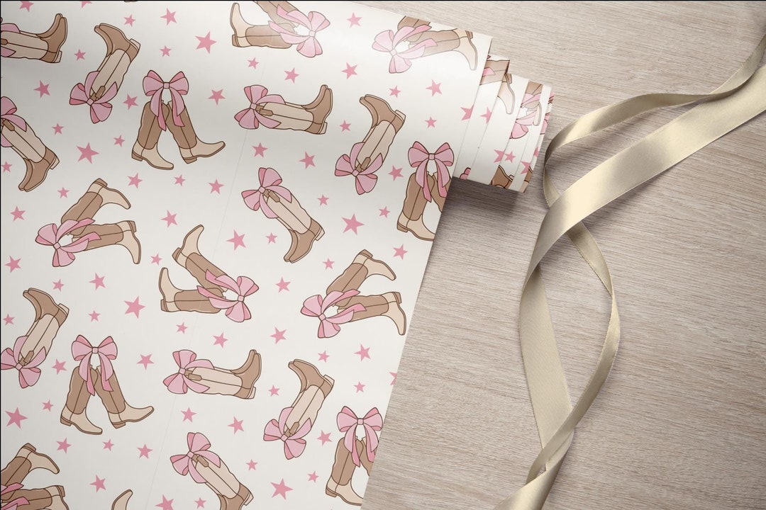 Coquette Pink Cowgirl Boots Wrapping Paper Holiday Gift Wrap Birthday ...