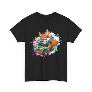 Speels T-shirt cartoon vos, kindercadeau, gamingshirt, kleding minnaar cartoon, leuk uniseks T-shirt met kleurrijk ontwerp