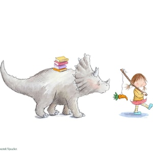 Carrot - Brown or Blonde Hair - Girl and Triceratops - Art Print - Children