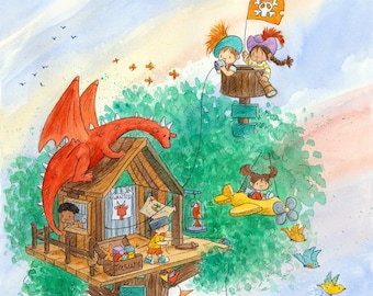 ORIGINAL PAINTING - The Dragon Has Landed Treehouse