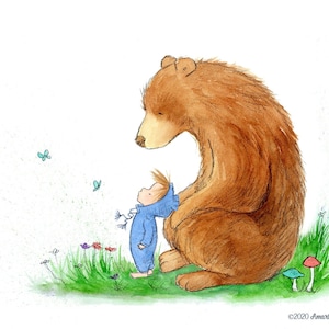 Olá, Sr. Urso - Menino e Urso Pardo - Impressão Artística